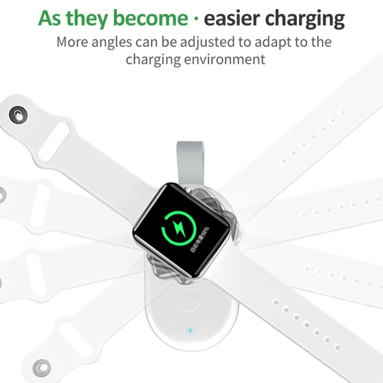Magnetic wireless charger for Apple Watch on white strap with charging icon