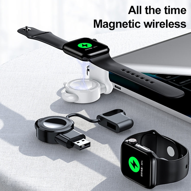 Black magnetic charging dock with strap and USB connector for Apple Watch