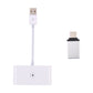 White USB cable adapter with inline rectangular module and USB-C connector