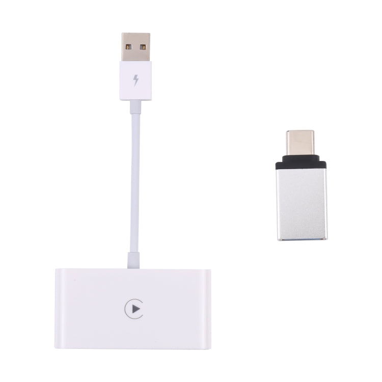White USB cable adapter with inline rectangular module and USB-C connector