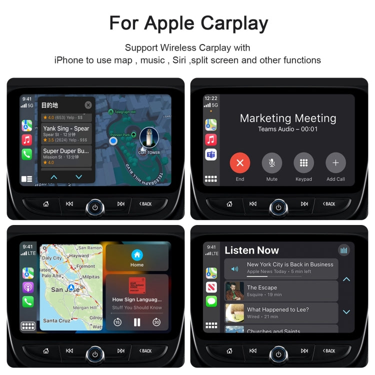 CarPlay dashboard screen showing iPhone music and meeting call controls