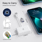 Compact white CarPlay adapter with slim USB cable and bend-resistant design