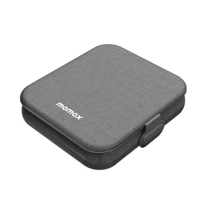 Gray fabric foldable wireless charger case with hinged magnetic stand