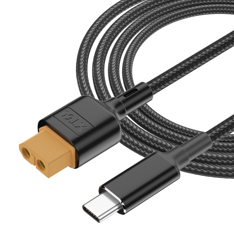 USB-C to XT60 data cable with braided black cord and black connectors