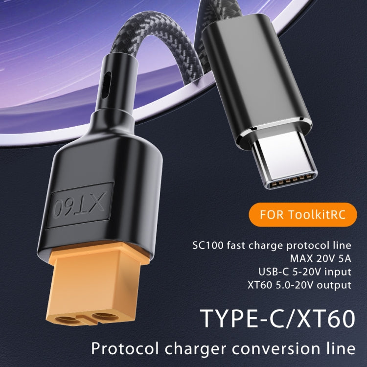 Braided USB-C to XT60 connector cable with black housings