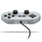 Grey wired gamepad rear view with triggers, D-pad, and two thumbsticks