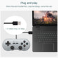 Grey wired gamepad with long USB cable shown in product diagram