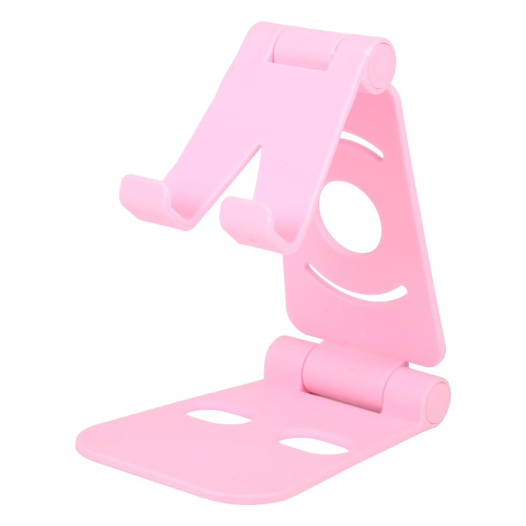 Foldable phone stand, pink with two-piece base and adjustable cradle