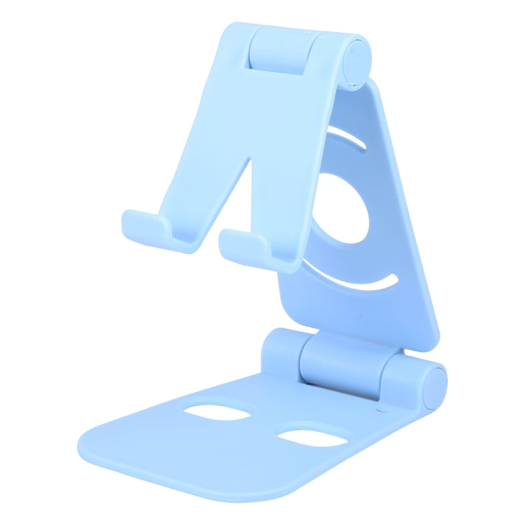 Foldable phone stand, light blue with two-piece base and cradle support