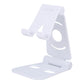 Foldable phone stand, white with two-piece base and cradle support