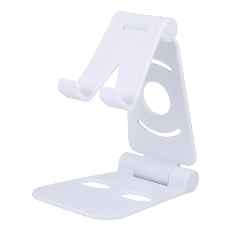 Foldable phone stand, white with two-piece base and cradle support