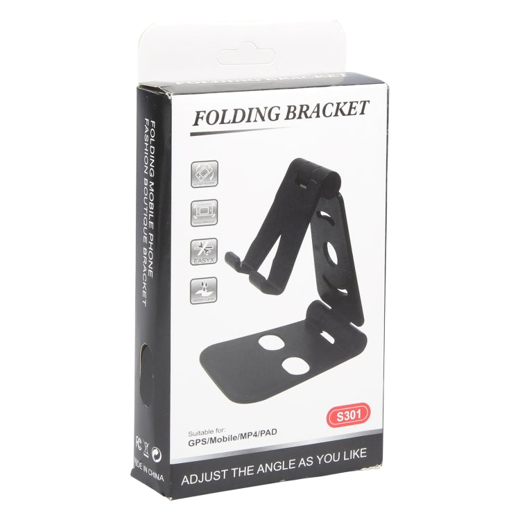 Black folding bracket phone holder in retail box, adjustable angle stand