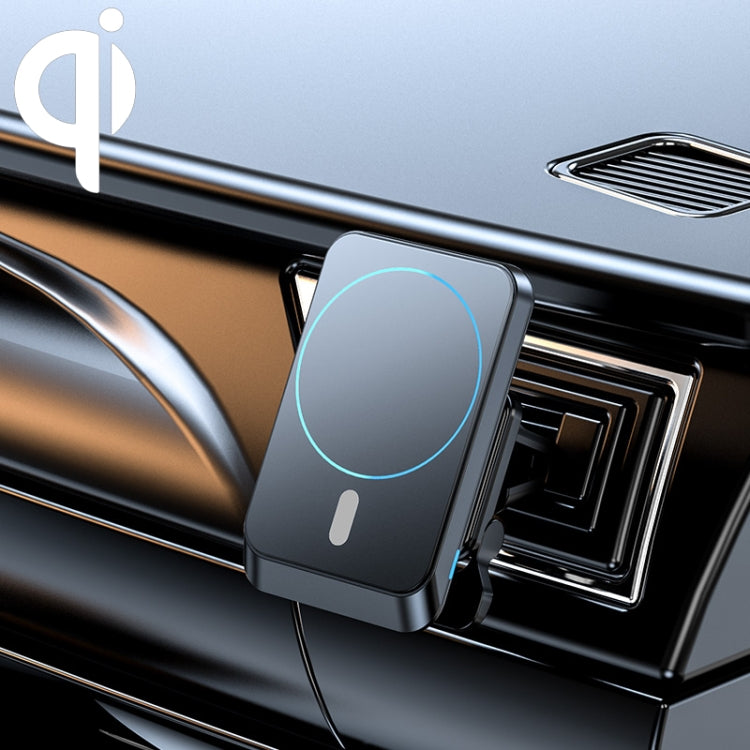 Black magnetic wireless car air vent charger mount with glowing charging pad