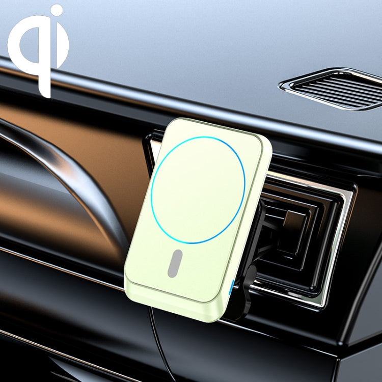 Cream magnetic wireless car air vent charger mount with glowing circular charging pad
