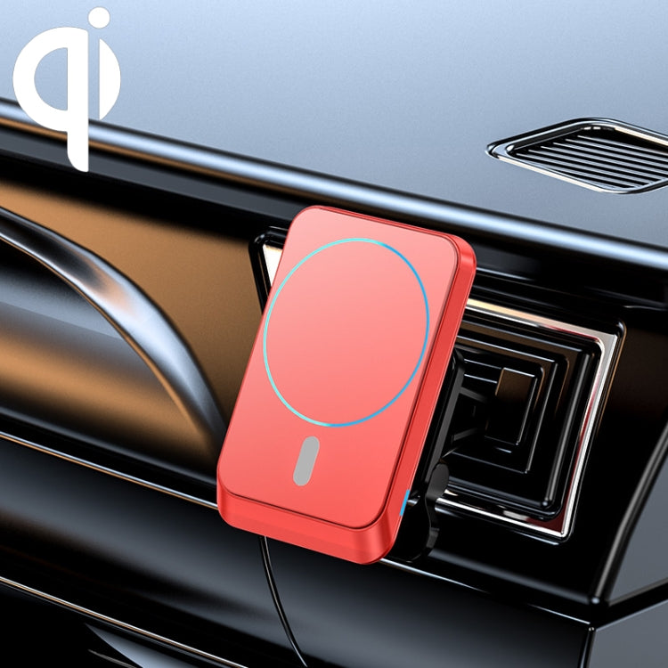 Red magnetic wireless car air vent charger mount with glowing circular charging pad
