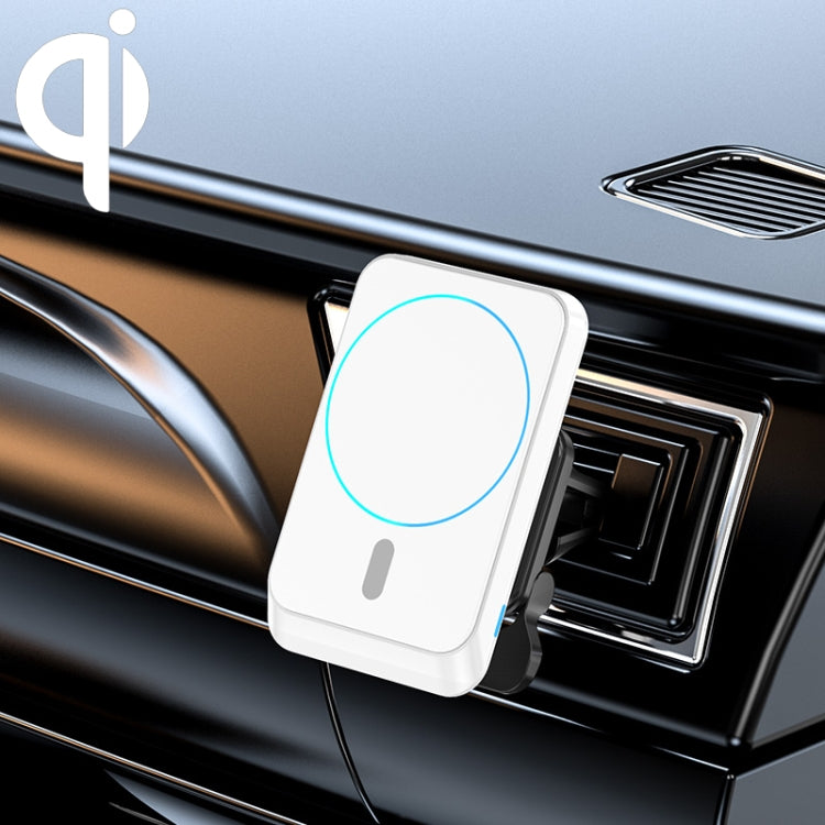 White magnetic wireless car air vent charger mount with circular glowing charging pad