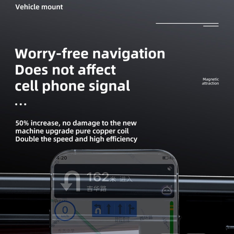 Car mount wireless charger with dashboard phone visible above the mounting bracket