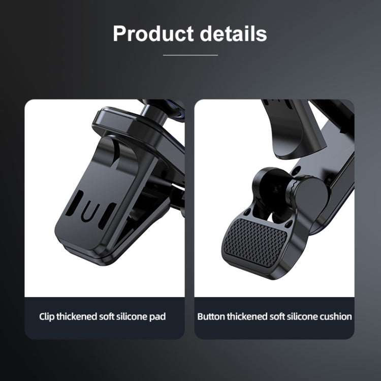 Car air vent charger mount detail showing silicone clip pad and button cushion