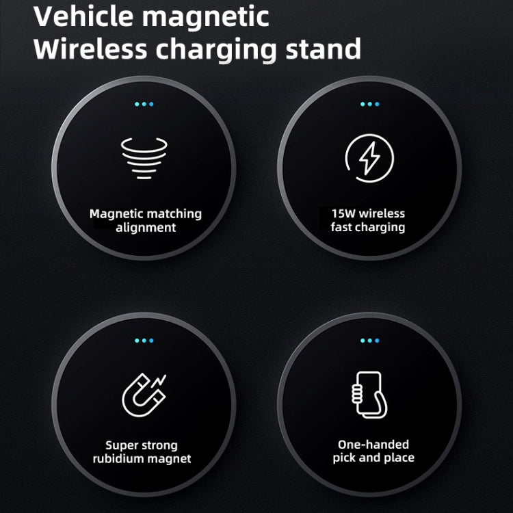 Magnetic vehicle wireless charging stand with 4 alignment and pickup icons