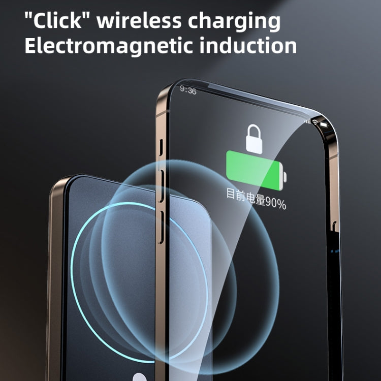 Electromagnetic wireless car charger with glowing charging field over phone mount