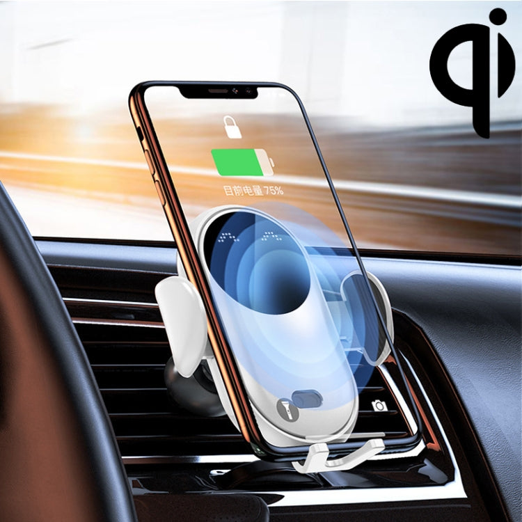 Car air vent wireless charger bracket with infrared sensor, holding a phone