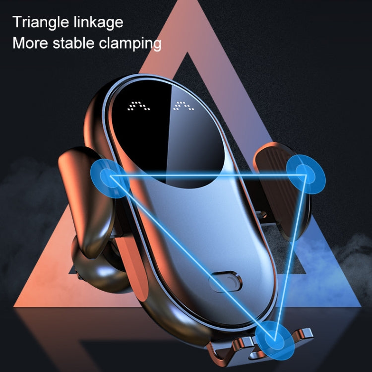 Black car air-vent wireless charger bracket with infrared sensor, side view