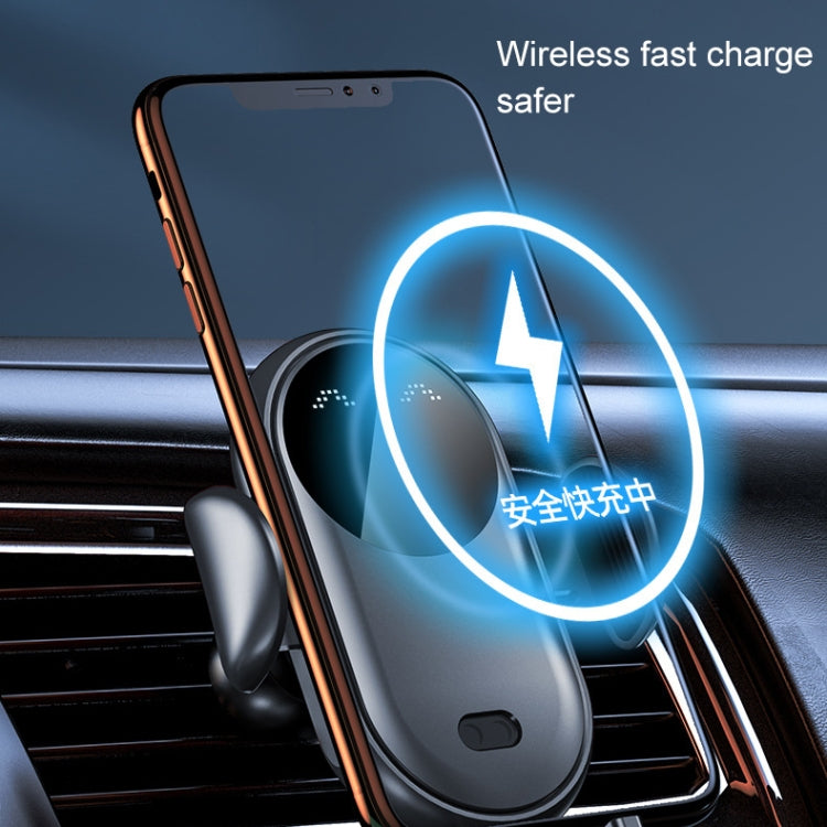 Black car air-vent wireless charger bracket with infrared sensor, illuminated charging ring