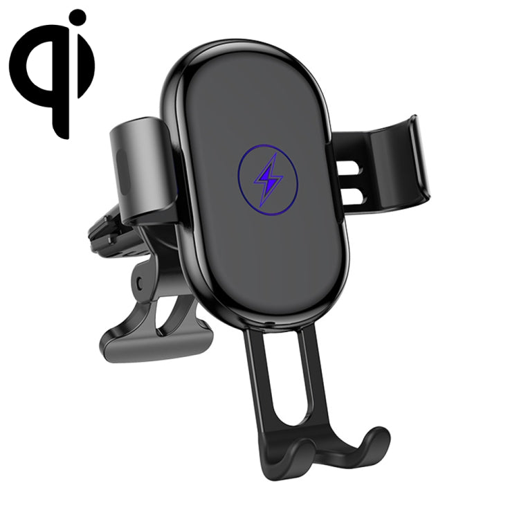 Black gravity wireless charging car phone holder with air-vent clip and cradle