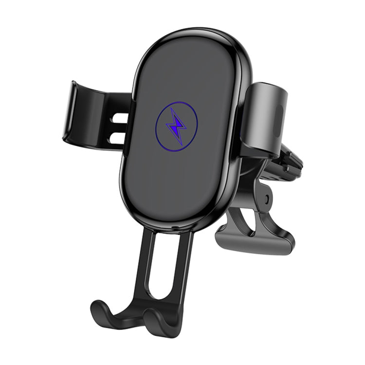 Black wireless charging car phone holder with air-vent bracket and dual prongs