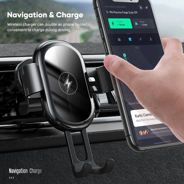 Car air vent gravity wireless charging phone mount with phone mounted