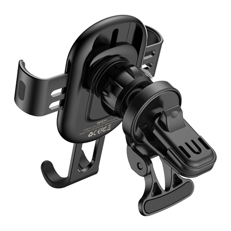 Black wireless charging car mount with air-vent clip and adjustable charging head