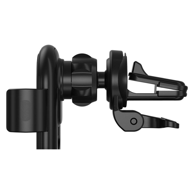 Black car air-vent charging mount with clamp arms and rear support base