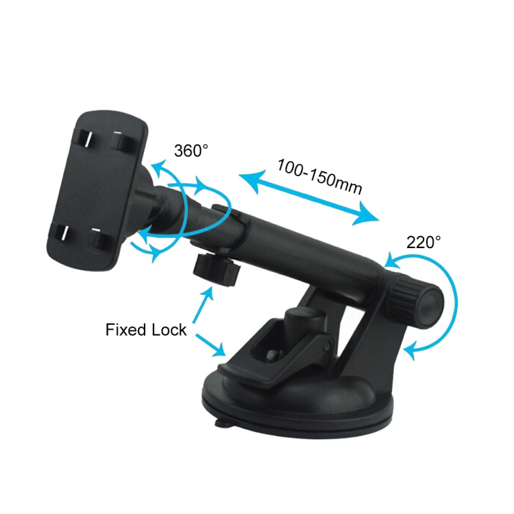 Car phone holder with 360° rotating arm, adjustable cradle, and suction base