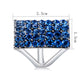Rectangular blue crystal ring, 2.5 cm by 1.3 cm, silver-tone openwork shank