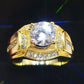 Men's gold-tone ring with large clear zircon and side stones