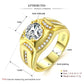Gold-tone men’s zircon ring shown with labeled dimensions in a diagram
