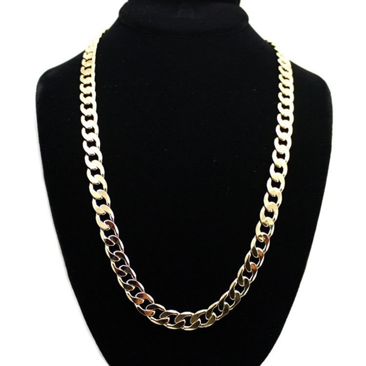 Gold curb-link chain necklace, long length with flat interlocking links