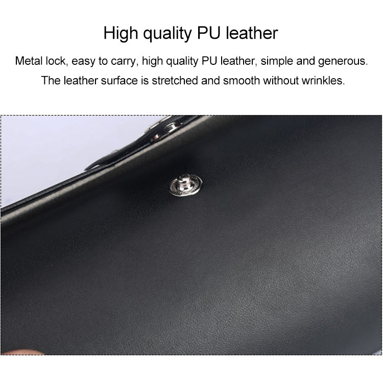 Black PU leather watch storage cylinder with metal snap lock and stitched edge detail