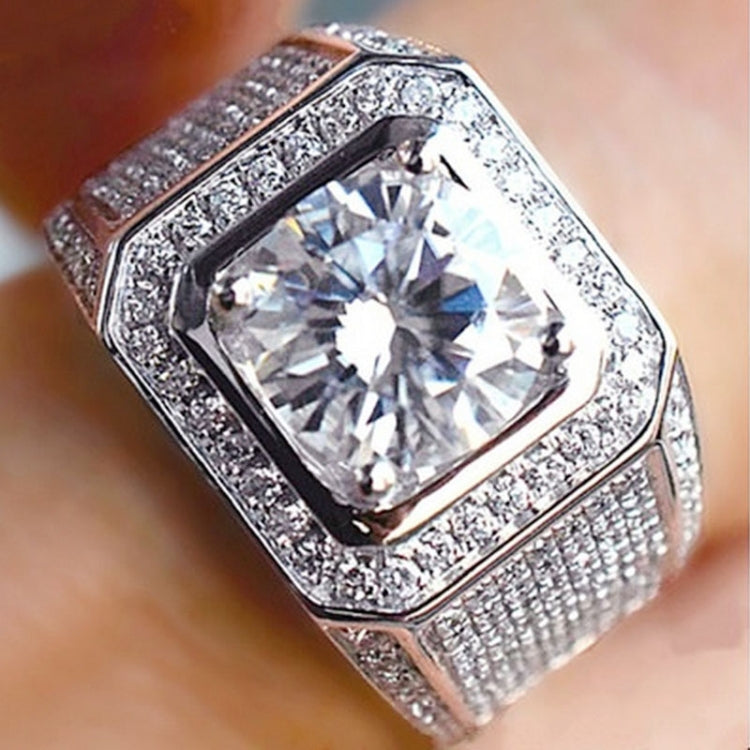 Silver square rhinestone ring with large clear center stone and full bezel band