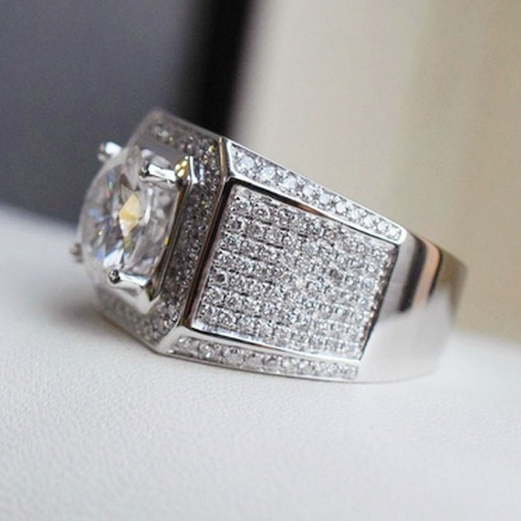 Silver ring with square rhinestone face and clear center stone