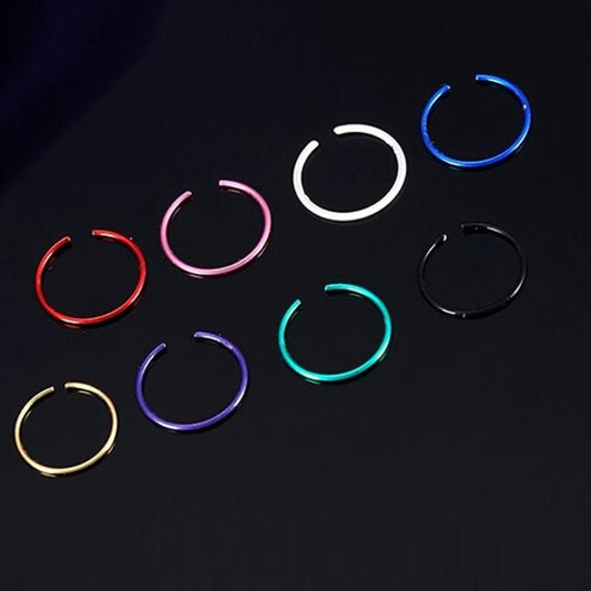 Color mixed nose circle rings in assorted finishes, set of small metal hoops