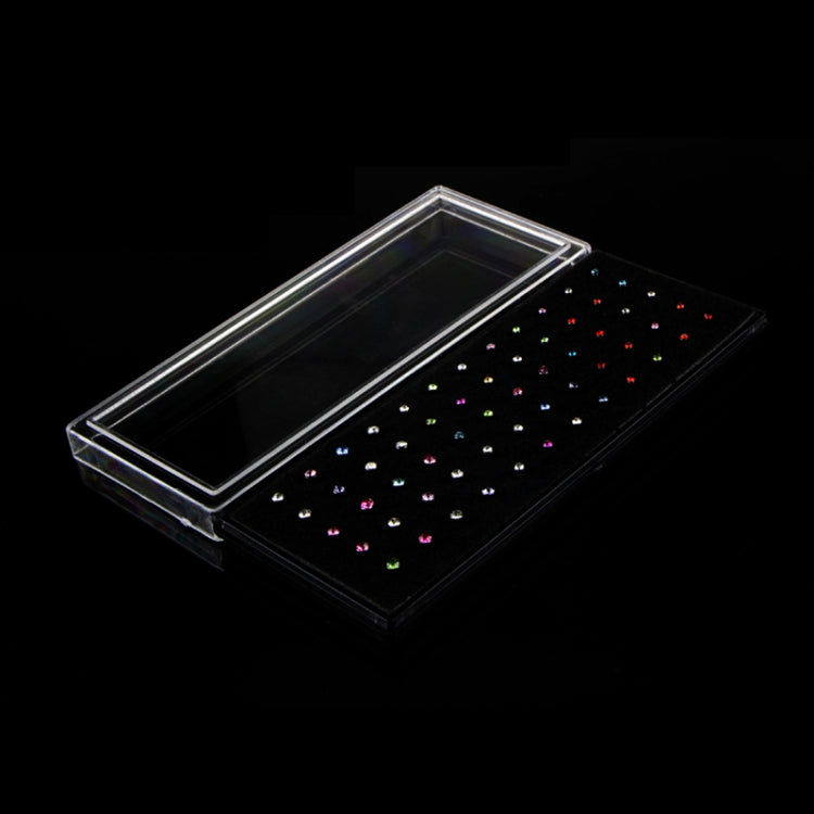 L-shaped nose stud tray with multicolor crystal tips in clear plastic case