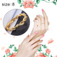 Gold twist rhinestone ring on hand, linked band design, US size 8