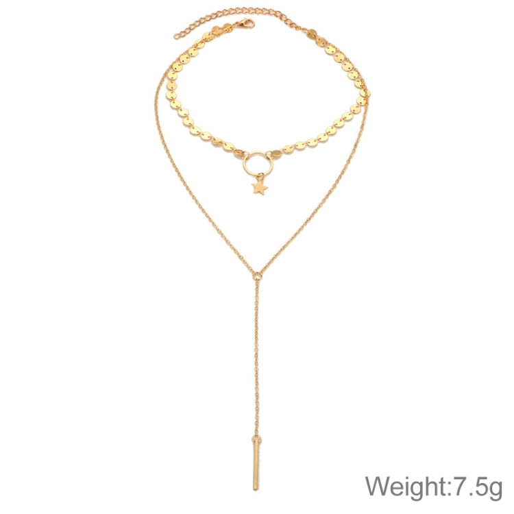Gold star charm double-layer necklace with long bar drop tassel