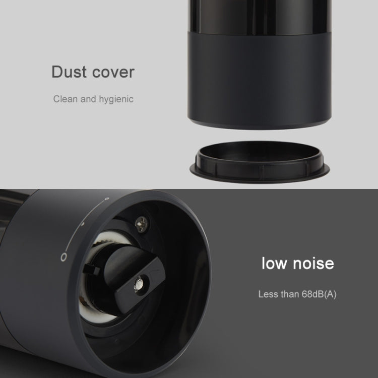 Electric pepper grinder, black with dust cover on the bottom for hygiene