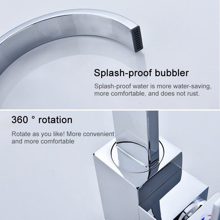 Chrome sink faucet with splash-proof bubbler and 360° rotatable spout
