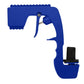 Blue plastic-wrapped metal bubble squirt gun with trigger and bottle nozzle