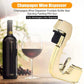 Gold bubble squirt gun beside bottle and wine glass, ready to dispense champagne bubbles