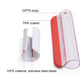 Red and white tomato slicer with clear chamber and stainless steel blade