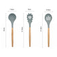 Silicone ladle with wood handle and heat-resistant bowl; dimensions shown